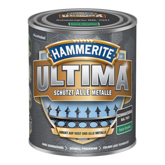 Hammerite Ultima Metallschutzlack mit Sandstruktur 750ml | Schwarzgrau RAL7021