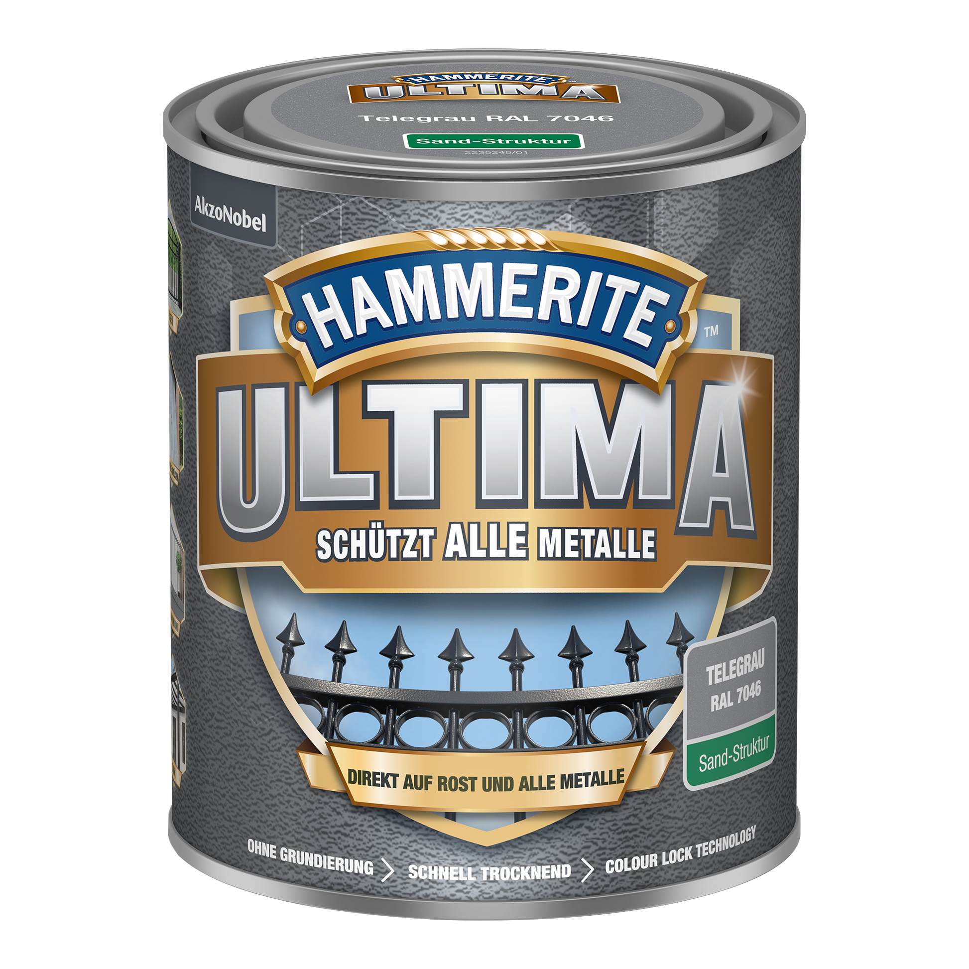 Hammerite Ultima Metallschutzlack mit Sandstruktur 750ml | Telegrau RAL7046 