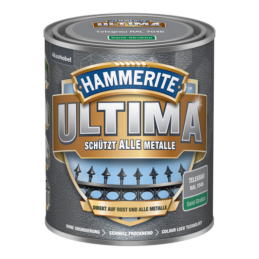 Hammerite Ultima Metallschutzlack mit Sandstruktur 750ml | Telegrau RAL7046