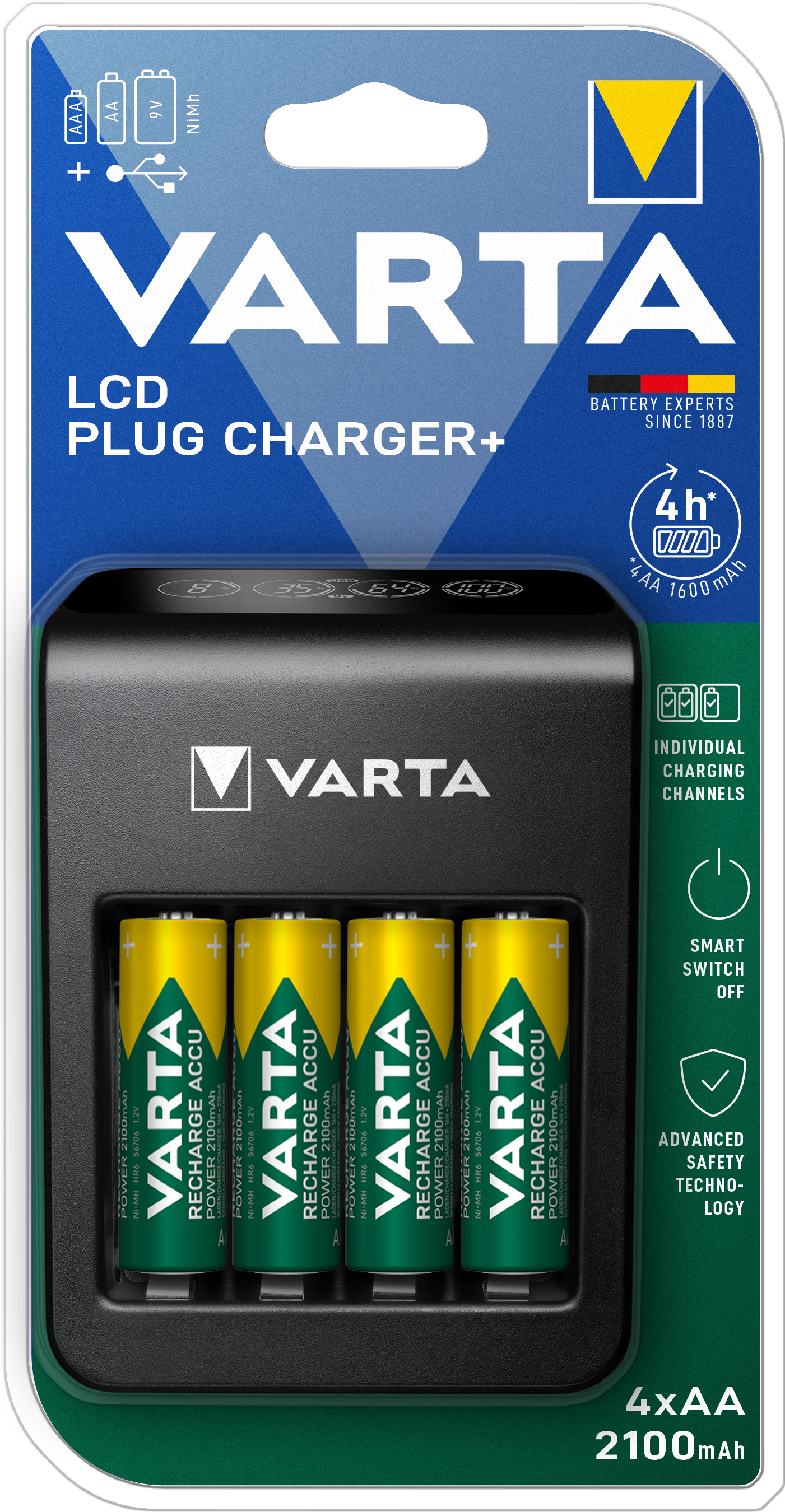 VARTA LCD Plug Charger+ 4x AA 56706 2100mAh