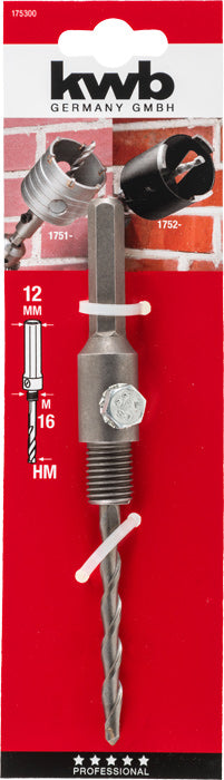 Aufnahmeschaft M16 mit Zentrierbohrer, sechskant