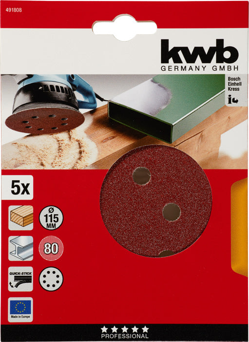 Haft-Schleifscheiben, HOLZ & METALL, Edelkorund, Ø 115 mm, gelocht, K 80 K80