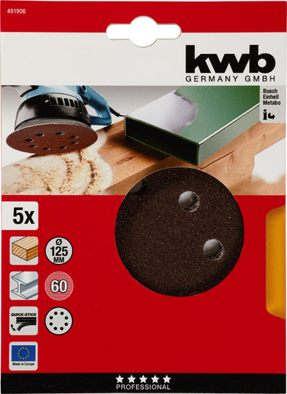 Haft-Schleifscheiben, HOLZ & METALL, Edelkorund, Ø 125 mm, gelocht, K 60 K60