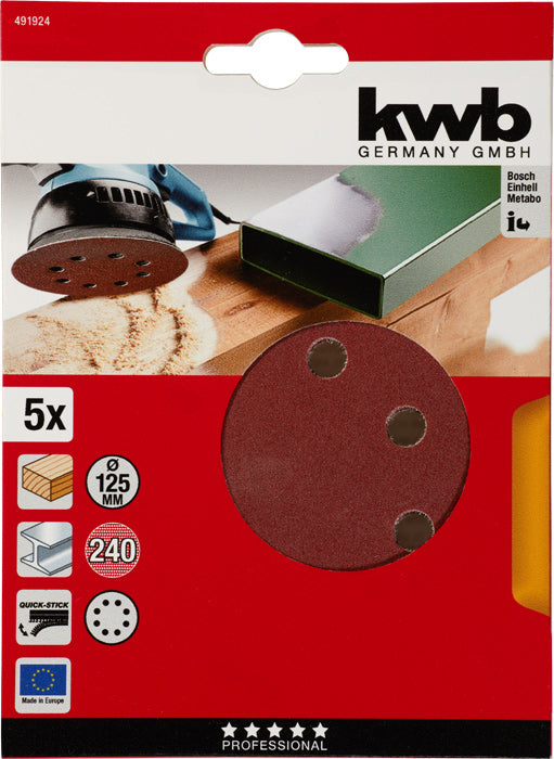 Haft-Schleifscheiben, HOLZ & METALL, Edelkorund, Ø 125 mm, gelocht, K 240 K240