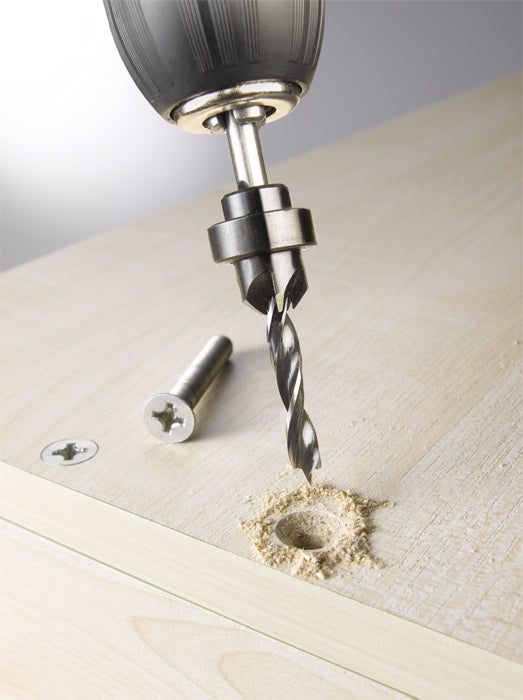 Holzspiralbohrer-Set mit Aufstecksenker und Tiefenstop, 3-tlg., ø 3 mm