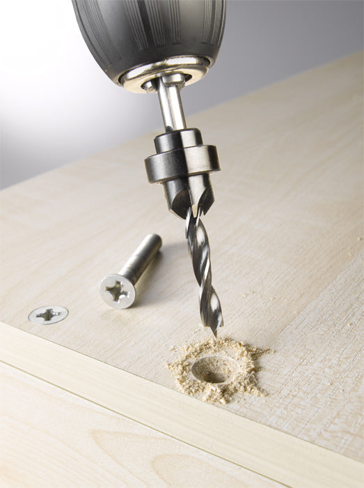 Holzspiralbohrer-Set mit Aufstecksenker und Tiefenstop, 3-tlg., ø 6 mm