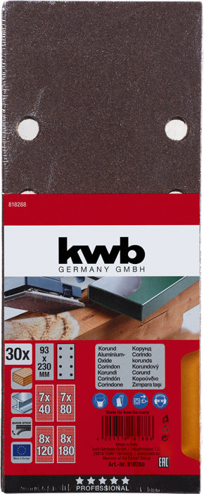 Schleifstreifen, HOLZ & METALL, Korund, 93 x 230 mm, gelocht, TYP B
