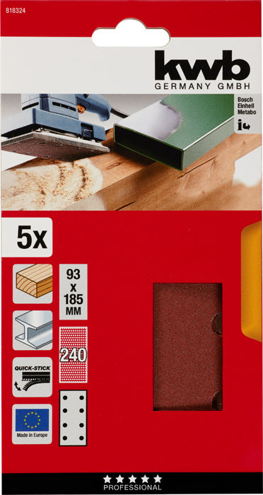 Haft-Schleifstreifen, HOLZ & METALL, Edelkorund, 93 x 185 mm, K 240