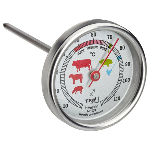 TFA Dostmann <lf/>Analoges Bratenthermometer aus Edelstahl 14.1028 silber Edelstahl, Ø 51 x 177 mm
