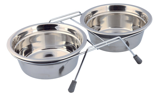 Napf-Set, Klapperschutz, Edelstahl/Metall, 2 × 0,9 l/ø 16 cm, grau