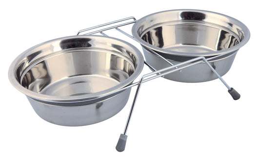 Napf-Set, Klapperschutz, Edelstahl/Metall, 2 × 1,5 l/ø 21 cm, grau