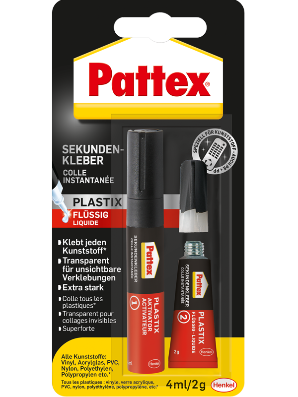 Pattex Sekundenkleber für Plastik | 4ml & 2g