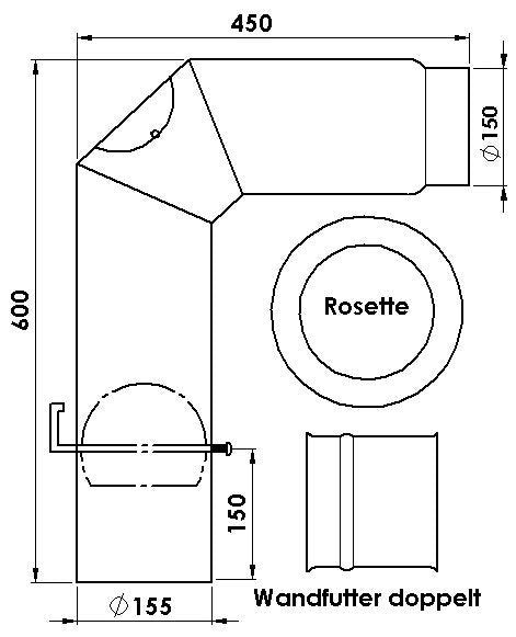 Rauchrohrset mit Segmentbogen Wandfutter, Rosette