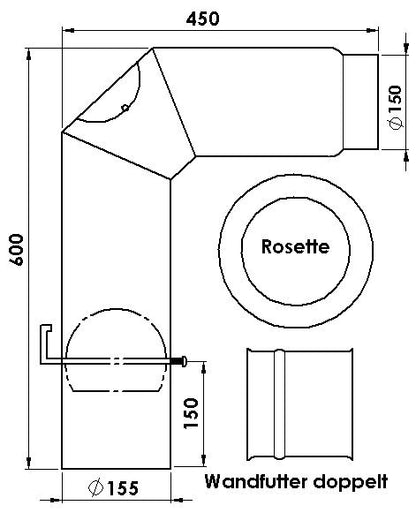 Rauchrohrset mit Segmentbogen Wandfutter, Rosette