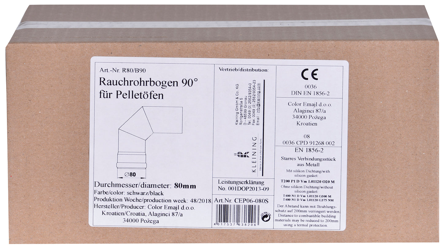 Rauchrohrbogen für Pelletöfen 80 mm ø, 90 Grad