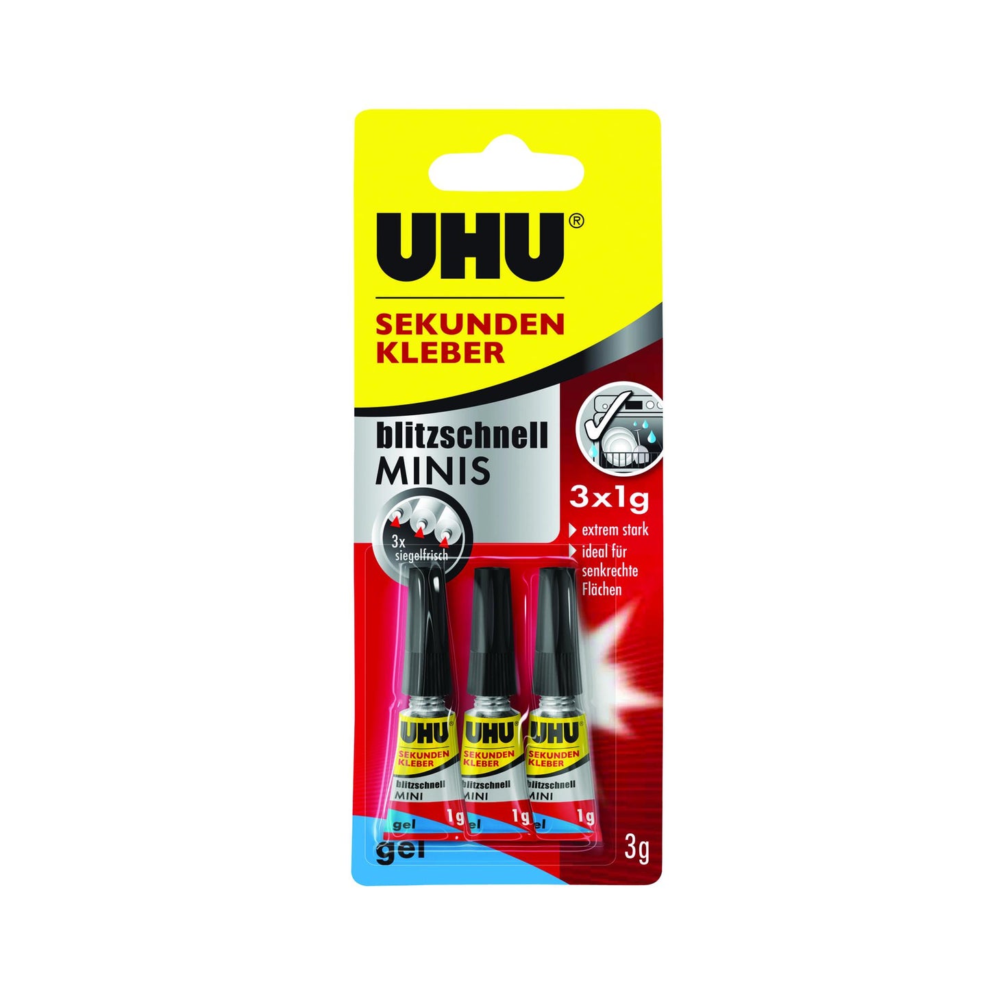 UHU Sekundenkleber blitzschnell, Gel, Minis 3x1g ohne Box 3g