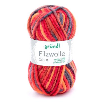 Filzwolle color rot- orange-schwarz multicolor 50 g
