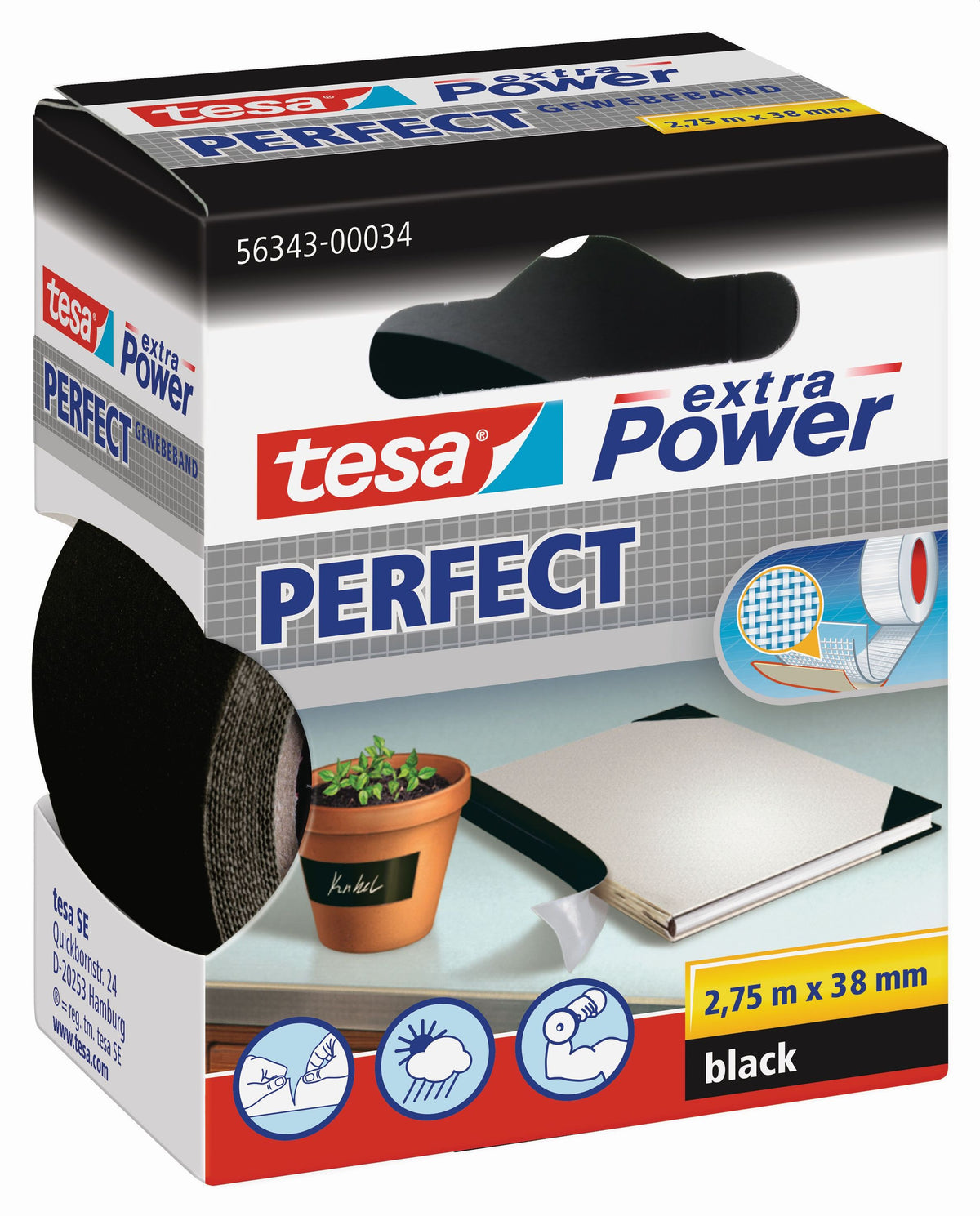 tesa® Gewebeband schwarz | 38mm x 2,75m