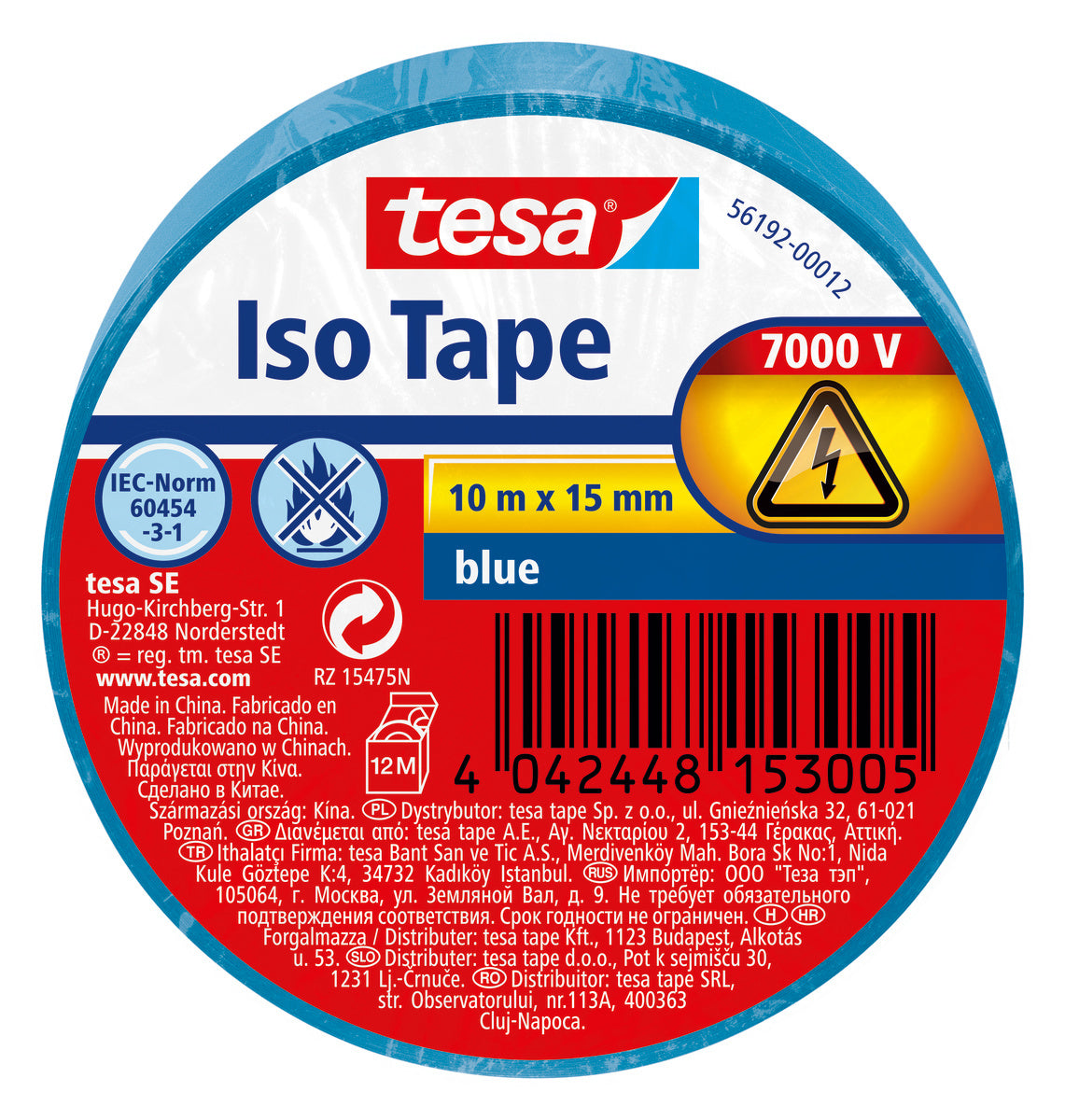 tesa Isolierband, blau 10m - 15mm