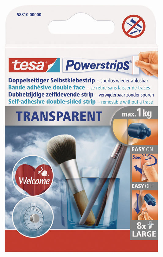 tesa® Powerstrips Strips transparent | max. 1kg | 8 Strips