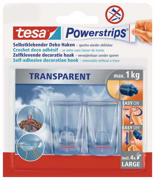 tesa® Powerstrips Haken transparent | max. 1kg | 2 Haken