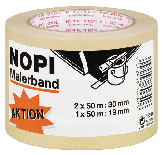 NOPI Malerband 3er Pack | 2 x 50m x 30mm | 1 x 50m x 19mm