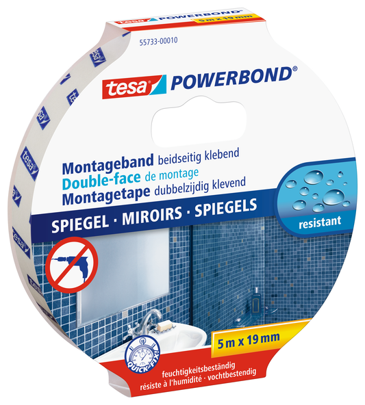 tesa® doppelseitiges Montageband Powerbond SPIEGEL, 1,5m x 19mm