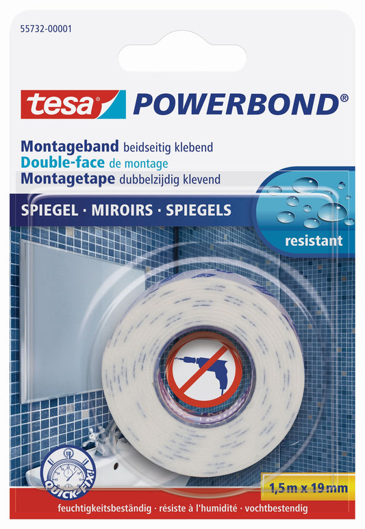 tesa® doppelseitiges Montageband | 1,5m x 19mm Spiegelband extrem
