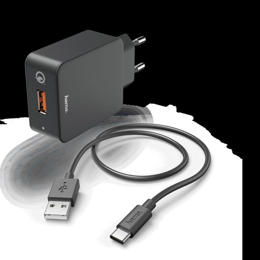 Ladeset, USB Type-C, QC 3.0, 3 A,  Schwarz QC 3.0, 3 A, Schwarz