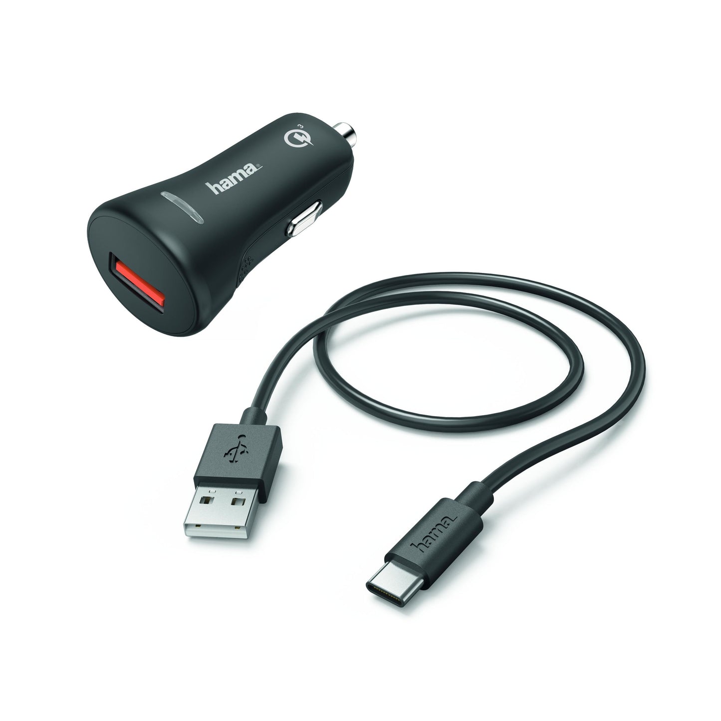 Kfz-Ladeset, USB Type-C, QC 3.0, 3 A, Schwarz USB Type-C, QC 3.0, Schwarz