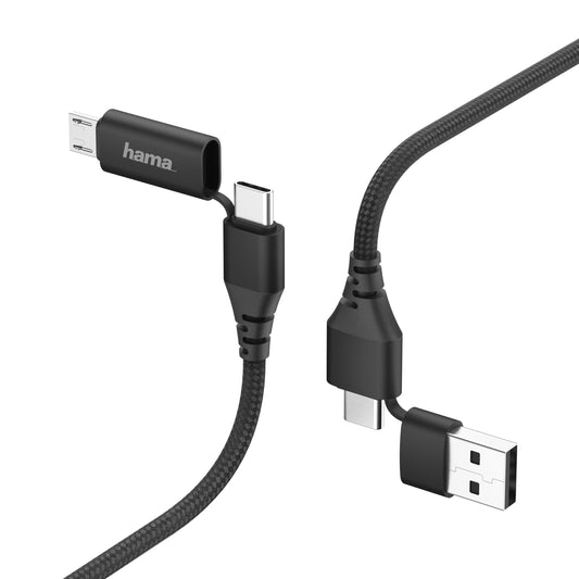 4in1-Type-C-Kabel mit Micro-USB- und USB-A-Adapter, 1,5 m, Schwarz Micro-USB-A-Adapter, Schwarz