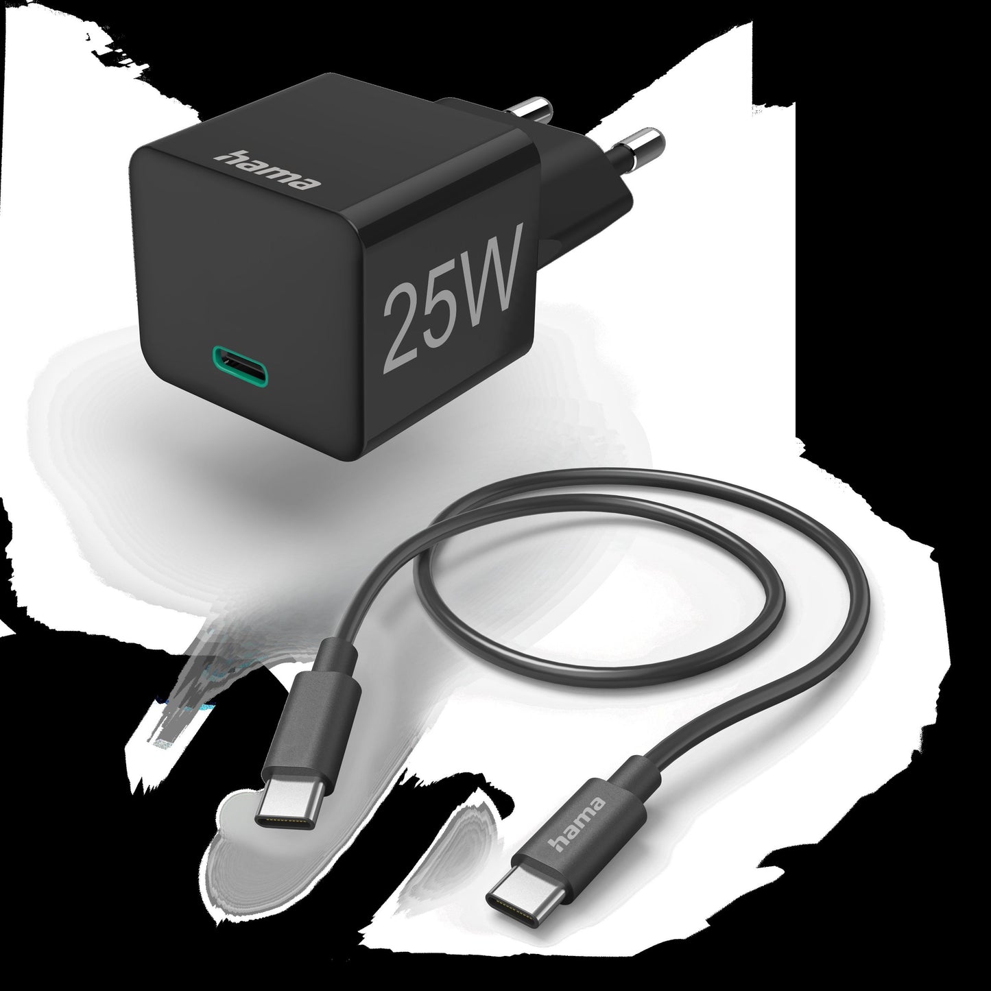 Hama Schnellladegerät m. Ladekabel USB-C, Mini-Ladegerät, PD, 25W, 1,5m, Sc