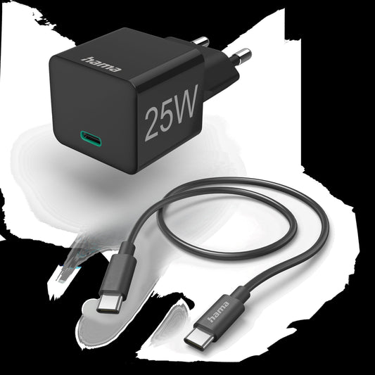 Hama Schnellladegerät m. Ladekabel USB-C, Mini-Ladegerät, PD, 25W, 1,5m, Sc