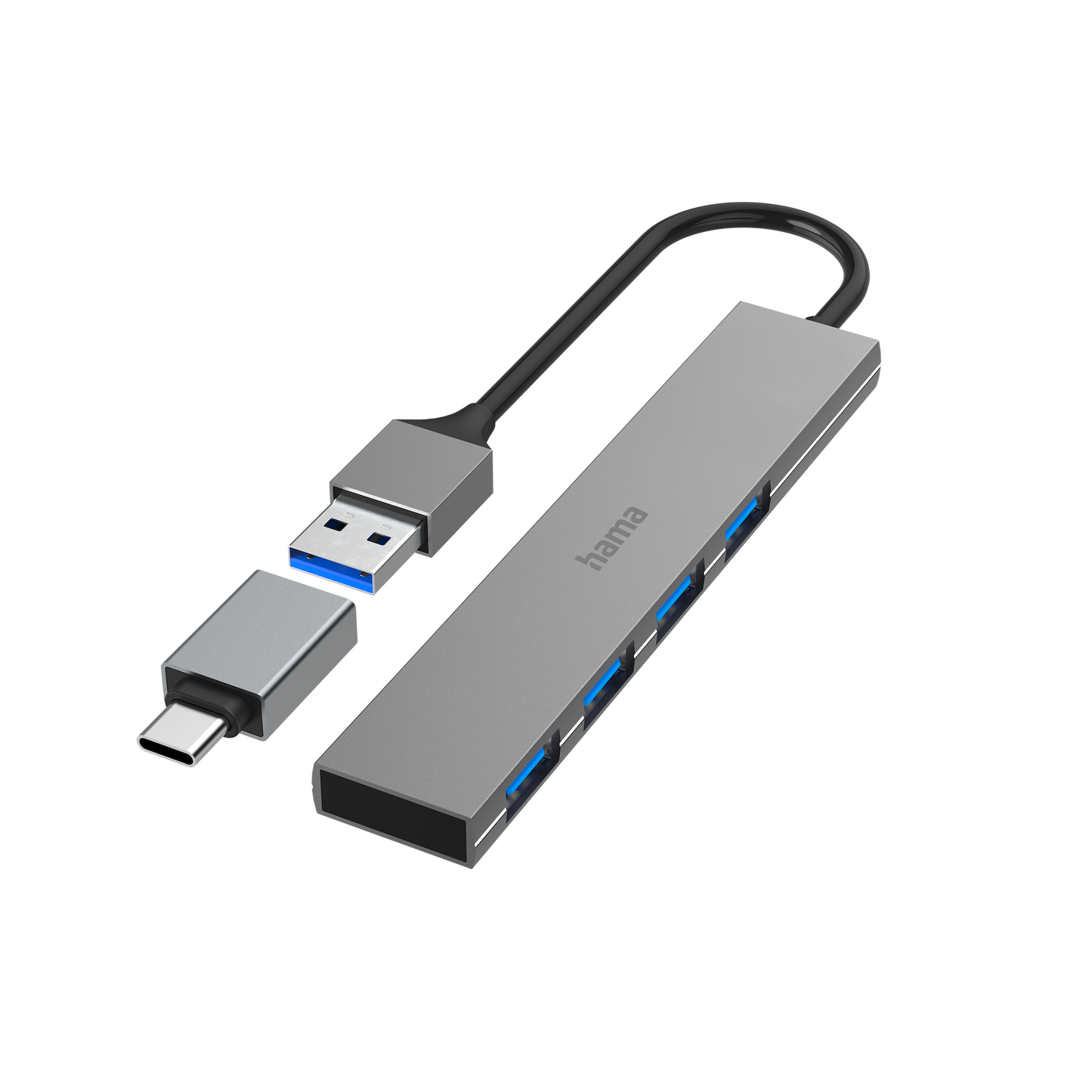 Hama USB-Hub 4 Ports | USB 3.2 mit 5 Gbit/s inkl. USB-C Adapter