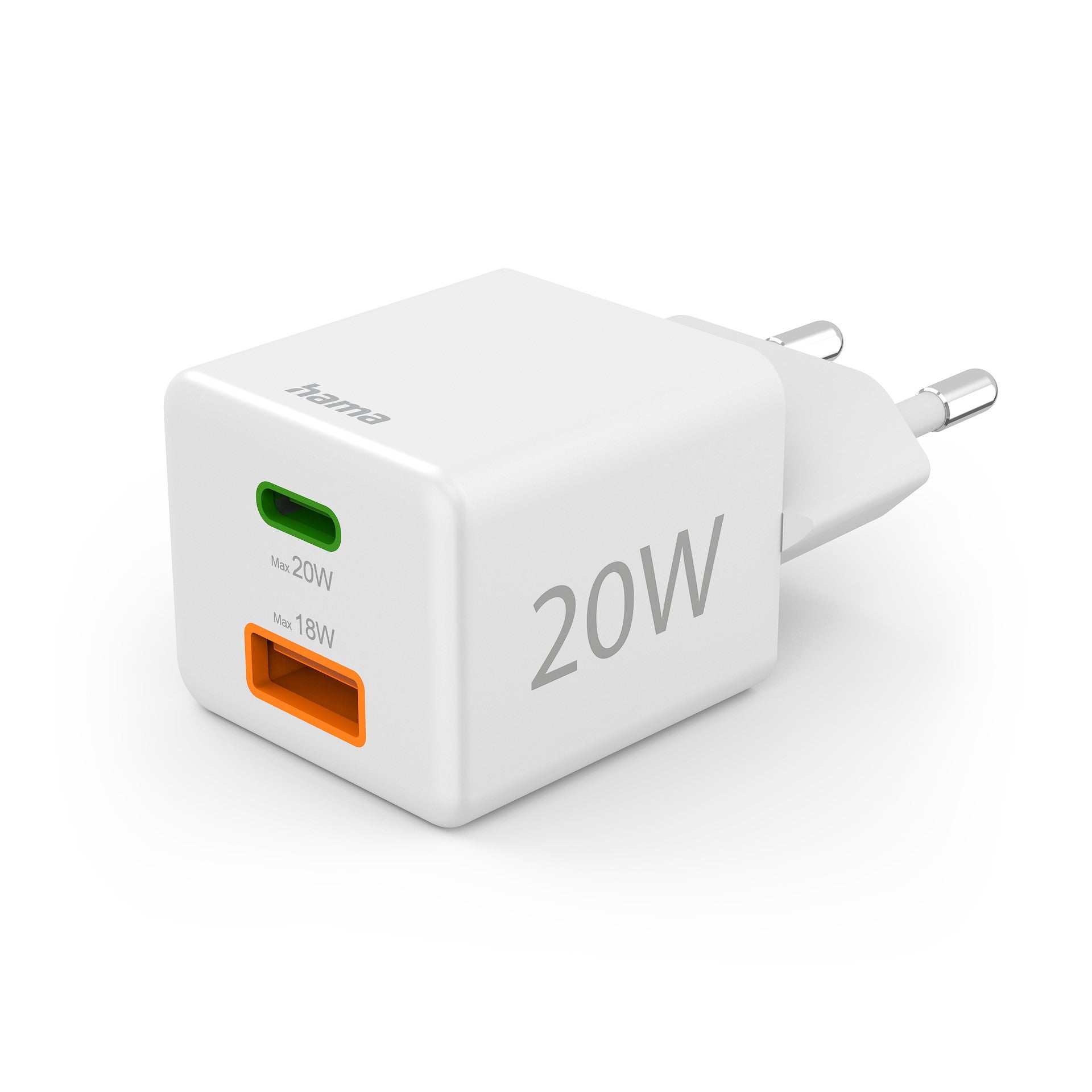 Hama Schnellladegerät 1× USB-C + 1× USB-A PD 20 W Weiß