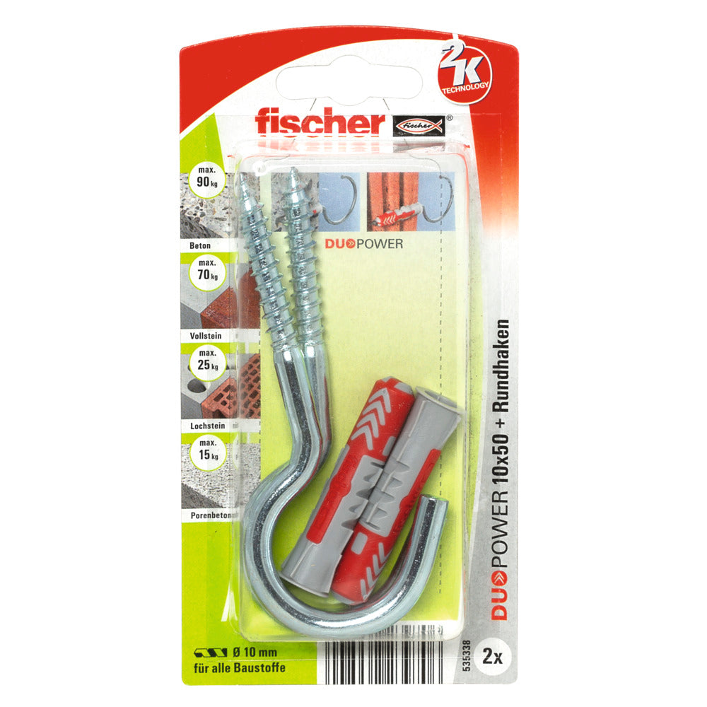 fischer DUOPOWER 10 x 50 RH G mit Rundhaken, groß 2 Stück