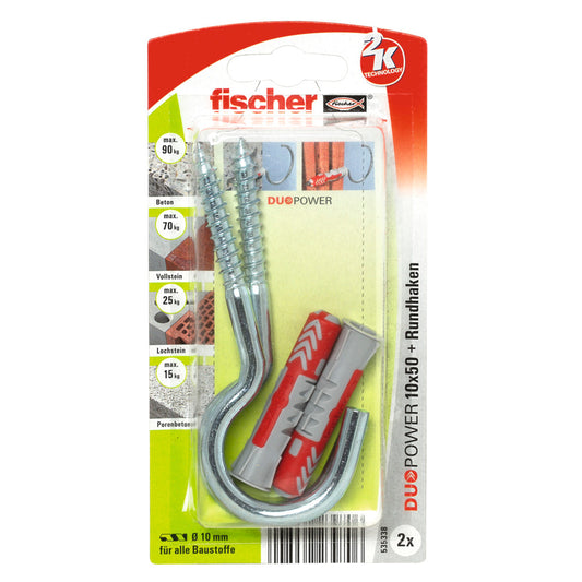 fischer DUOPOWER 10 x 50 RH G mit Rundhaken, groß 2 Stück