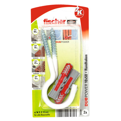 fischer DUOPOWER 10 x 50 RH G mit Rundhaken, groß, nylonbeschichtet 2 Stück