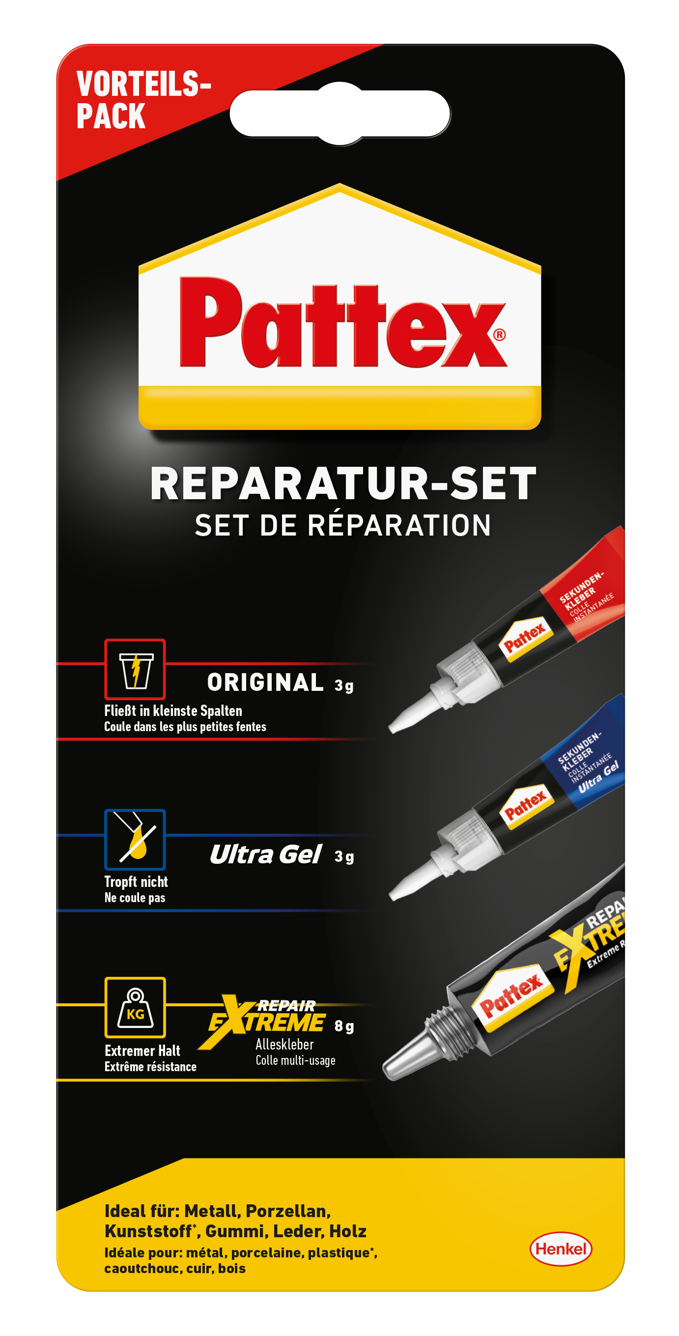 Pattex Sekundenkleber Raparatur-Set | 2x 3g & 1x 8g