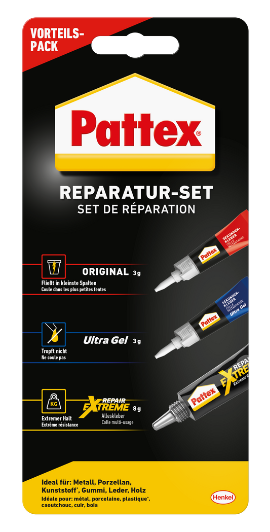 Pattex Sekundenkleber Raparatur-Set | 2x 3g & 1x 8g