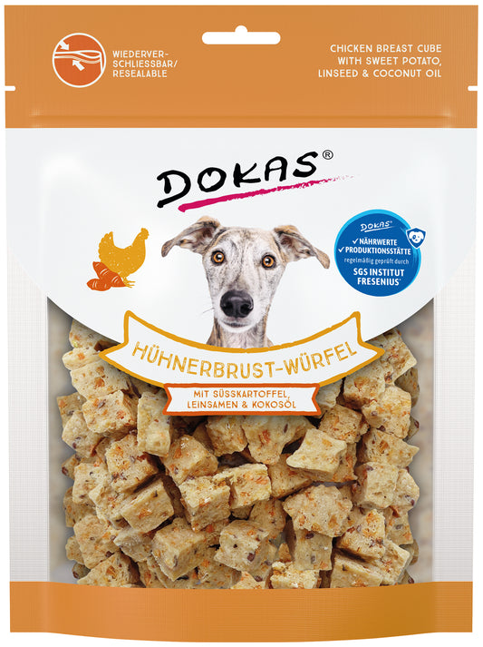 Dokas Hühnerbrust-Würfel Süßkartoffel Leinsam 150 g