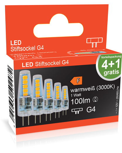 5er Pack G4 LED Stiftsockel