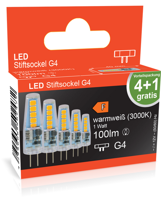 5er Pack G4 LED Stiftsockel