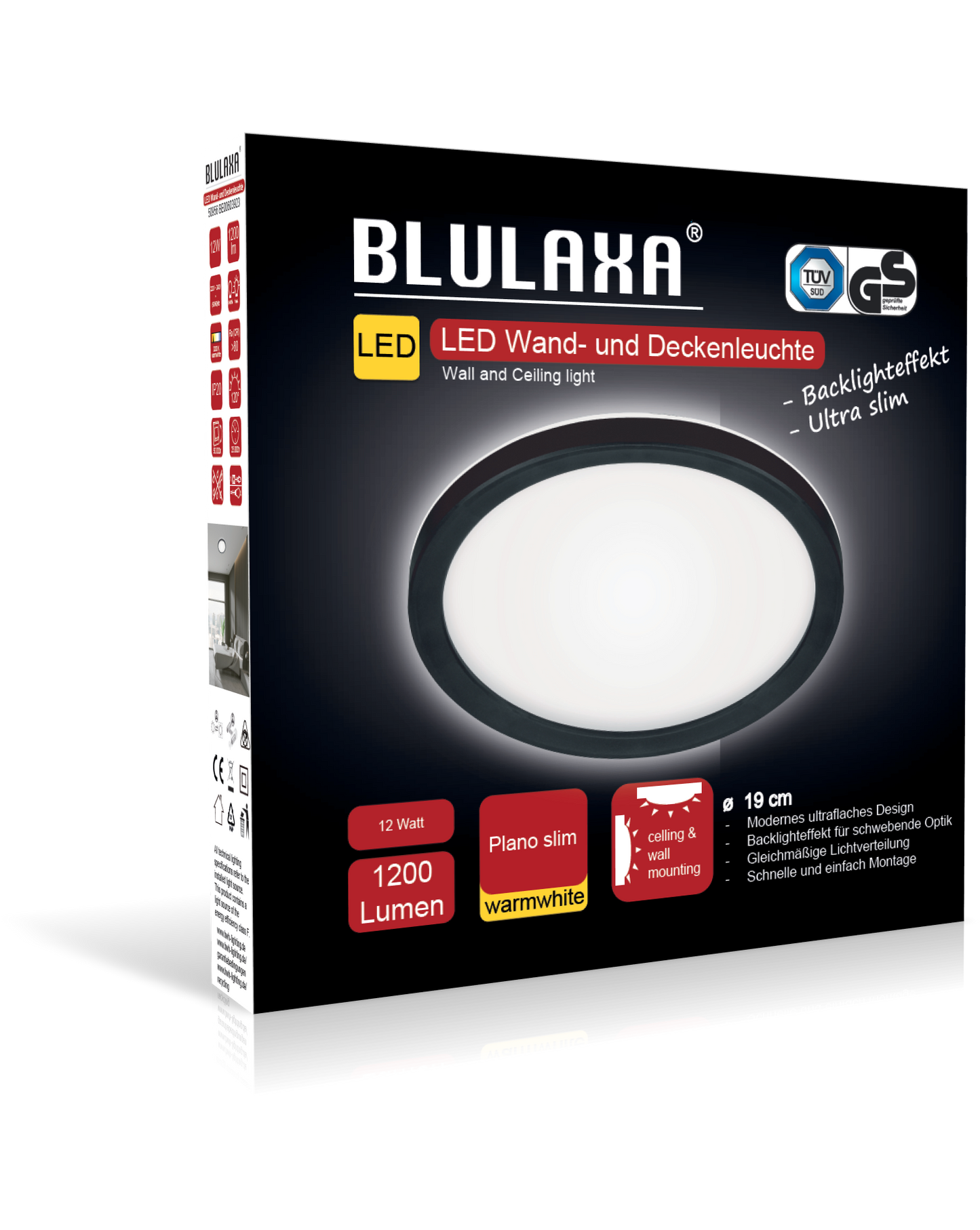 LED WD Plano Slim 12W 1200lm 3000K Ring sw Backlight Ø19cm