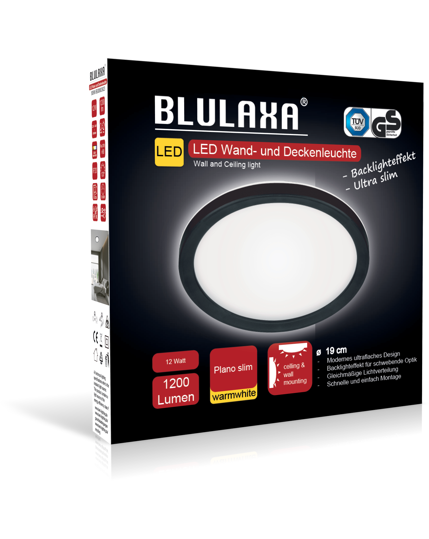 LED WD Plano Slim 12W 1200lm 3000K Ring sw Backlight Ø19cm