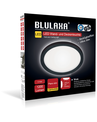 LED WD Plano Slim 12W 1200lm 3000K Ring sw Backlight Ø19cm