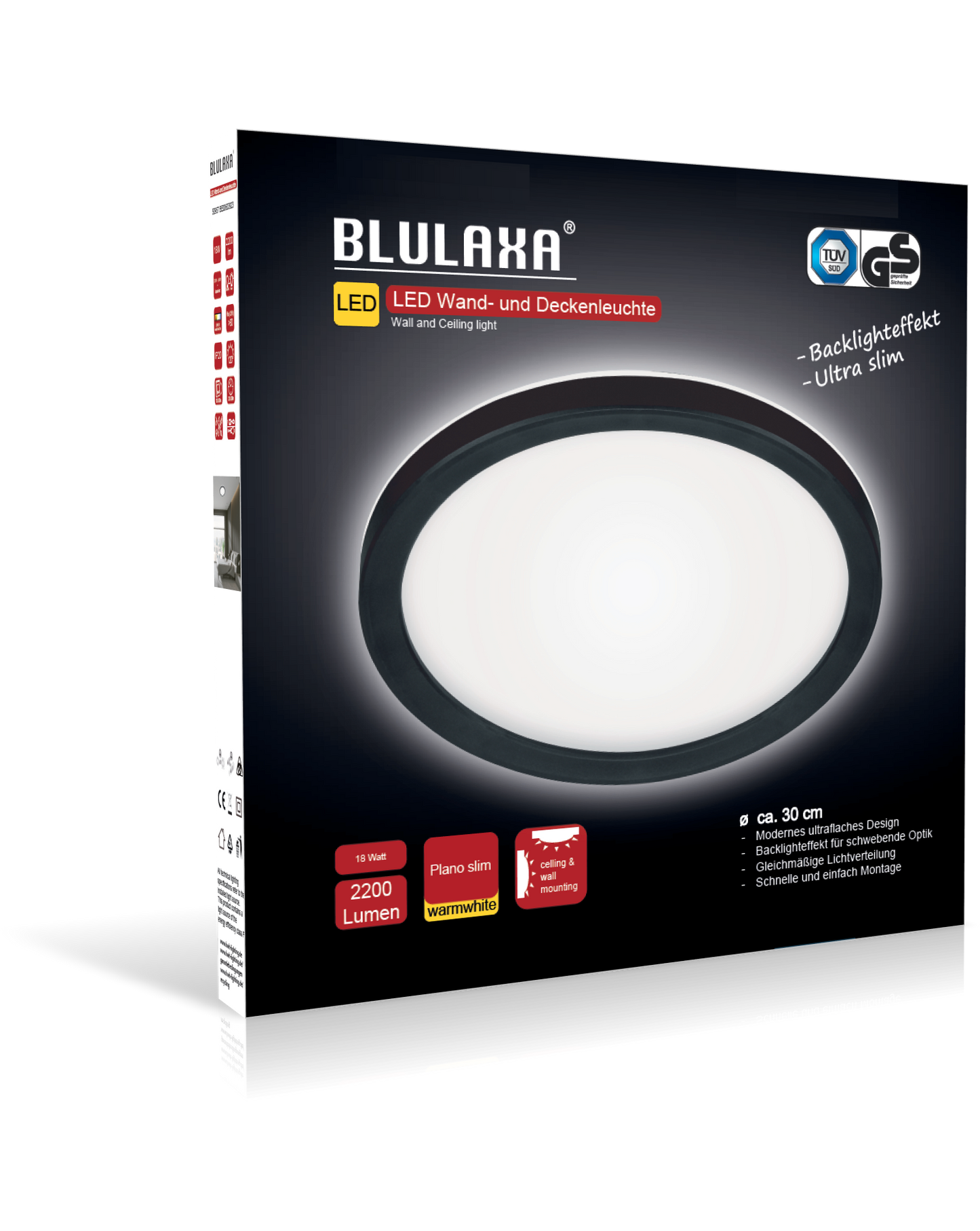 LED WD Plano Slim 18W 2200lm 3000K Ring sw Backlight Ø30cm