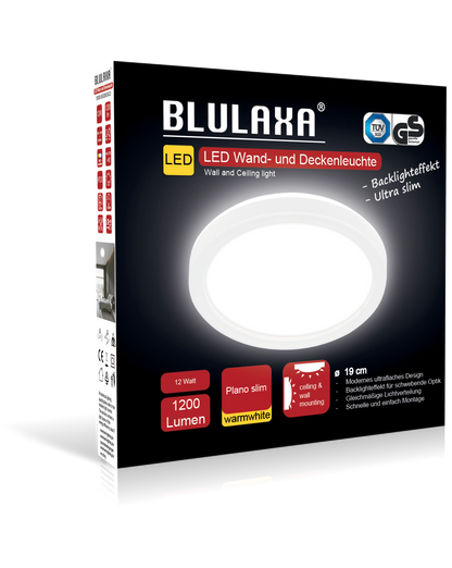 LED WD Plano Slim 12W 1200lm 3000K Ring ws Backlight Ø19cm