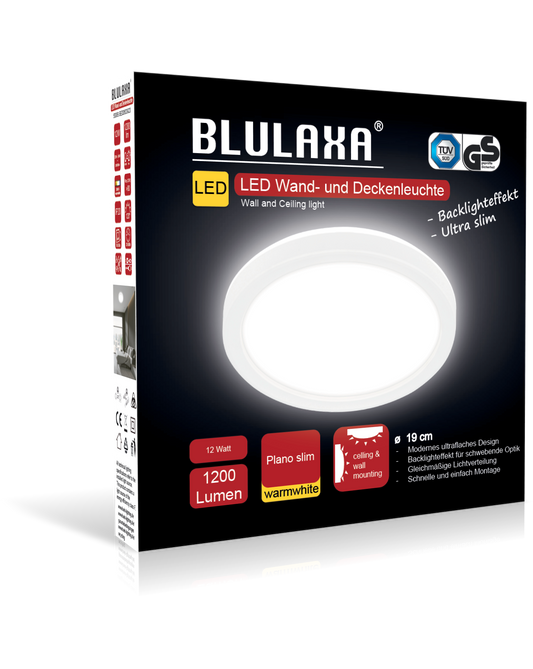 LED WD Plano Slim 12W 1200lm 3000K Ring ws Backlight Ø19cm