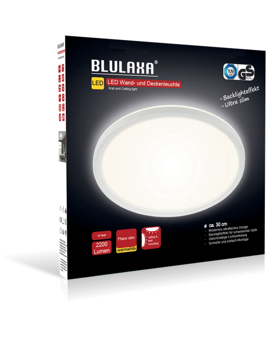 LED WD Plano Slim 18W 2200lm 3000K Ring ws Backlight Ø30cm